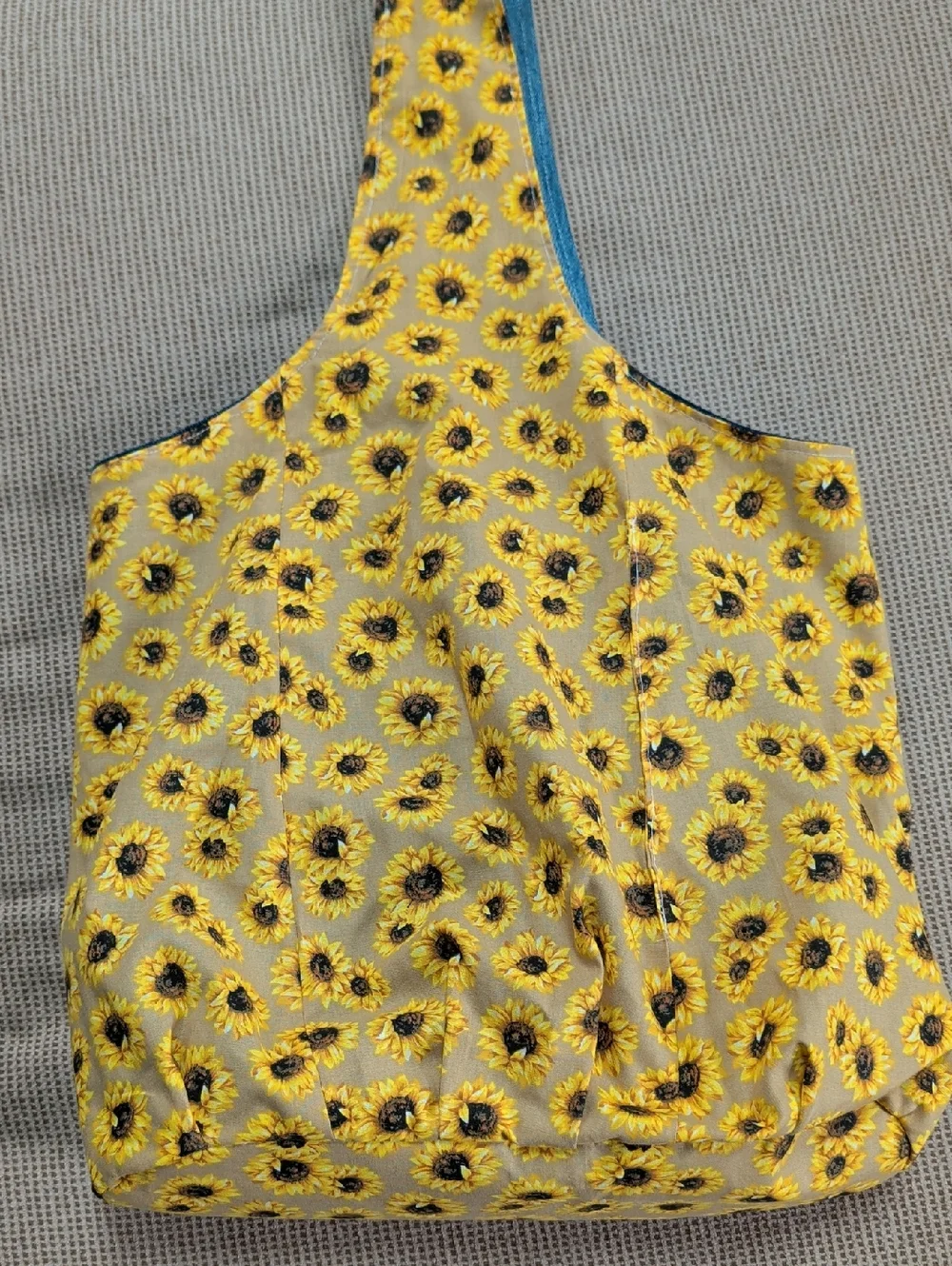 Denim Color Block Handmade Hobo Bag With Sunflower Pattern Lining.